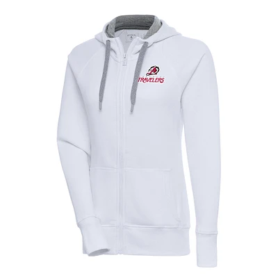 Women's Antigua  White Arkansas Travelers Victory Full-Zip Hoodie