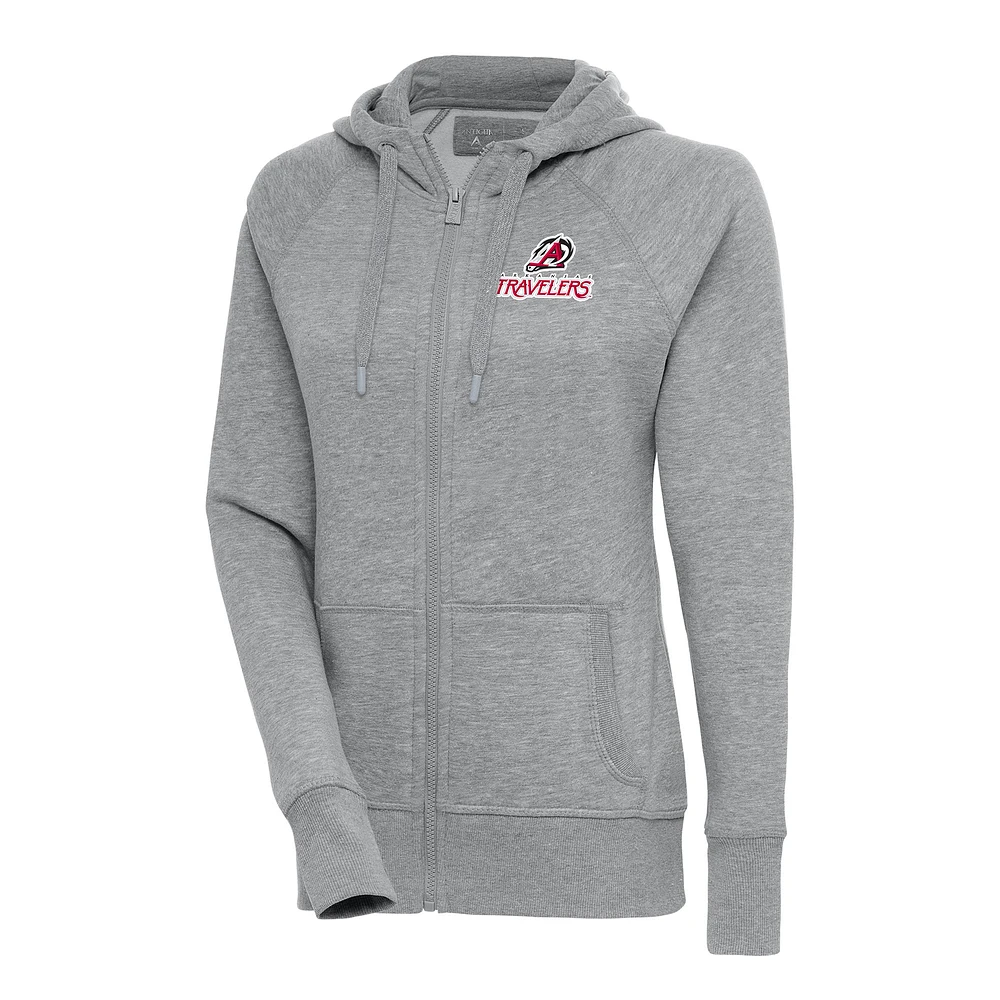Women's Antigua Heather Gray Arkansas Travelers Victory Full-Zip Hoodie
