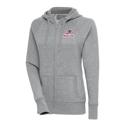 Women's Antigua  Heather Gray Arkansas Travelers Victory Full-Zip Hoodie