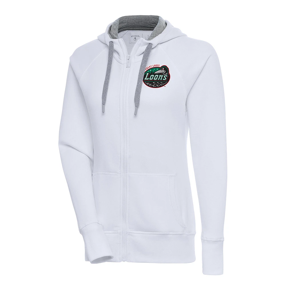 Women's Antigua White Great Lakes Loons Victory Full-Zip Hoodie