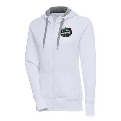Women's Antigua  White Great Lakes Loons Victory Full-Zip Hoodie