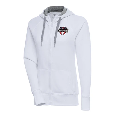 Women's Antigua  White Hickory Crawdads Victory Full-Zip Hoodie