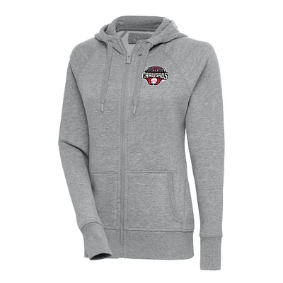 Women's Antigua  Heather Gray Hickory Crawdads Victory Full-Zip Hoodie
