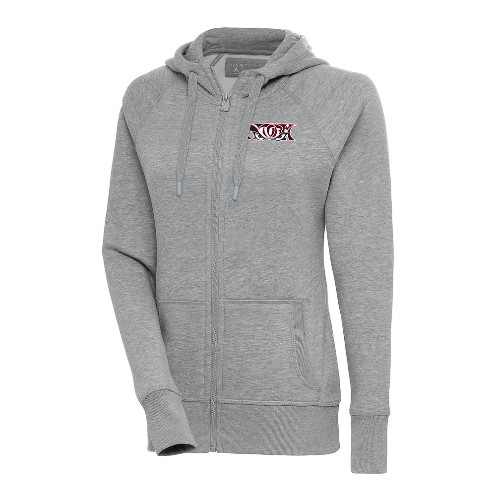 Women's Antigua Heather Gray Lake Elsinore Storm Victory Full-Zip Hoodie