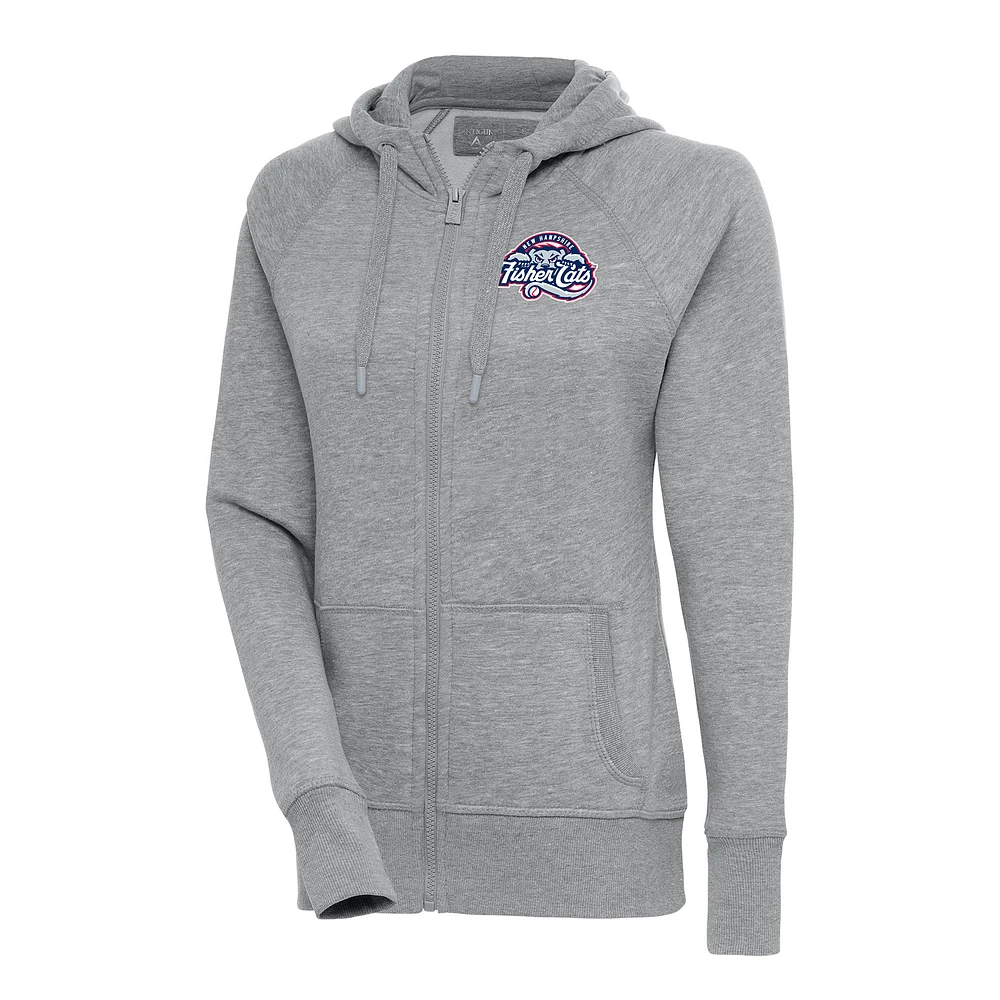Women's Antigua Heather Gray New Hampshire Fisher Cats Victory Full-Zip Hoodie