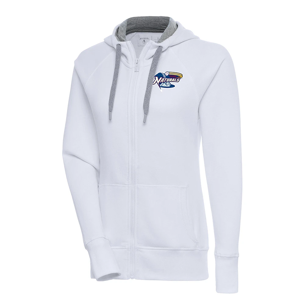 Women's Antigua White Northwest Arkansas Naturals Victory Full-Zip Hoodie