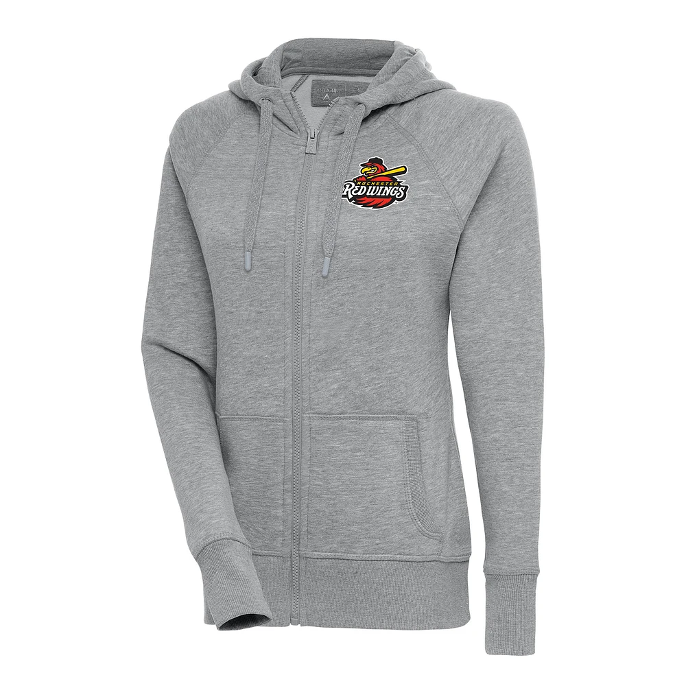 Women's Antigua Heather Gray Rochester Red Wings Victory Full-Zip Hoodie