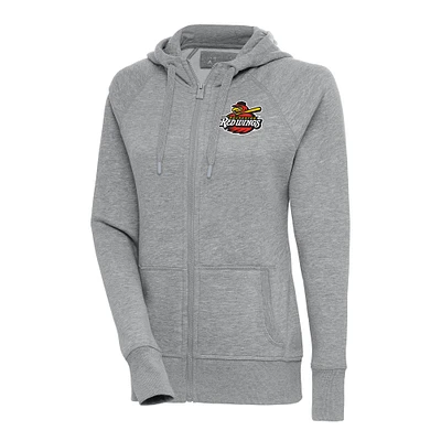 Women's Antigua  Heather Gray Rochester Red Wings Victory Full-Zip Hoodie