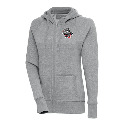 Women's Antigua  Heather Gray Rocket City Trash Pandas Victory Full-Zip Hoodie