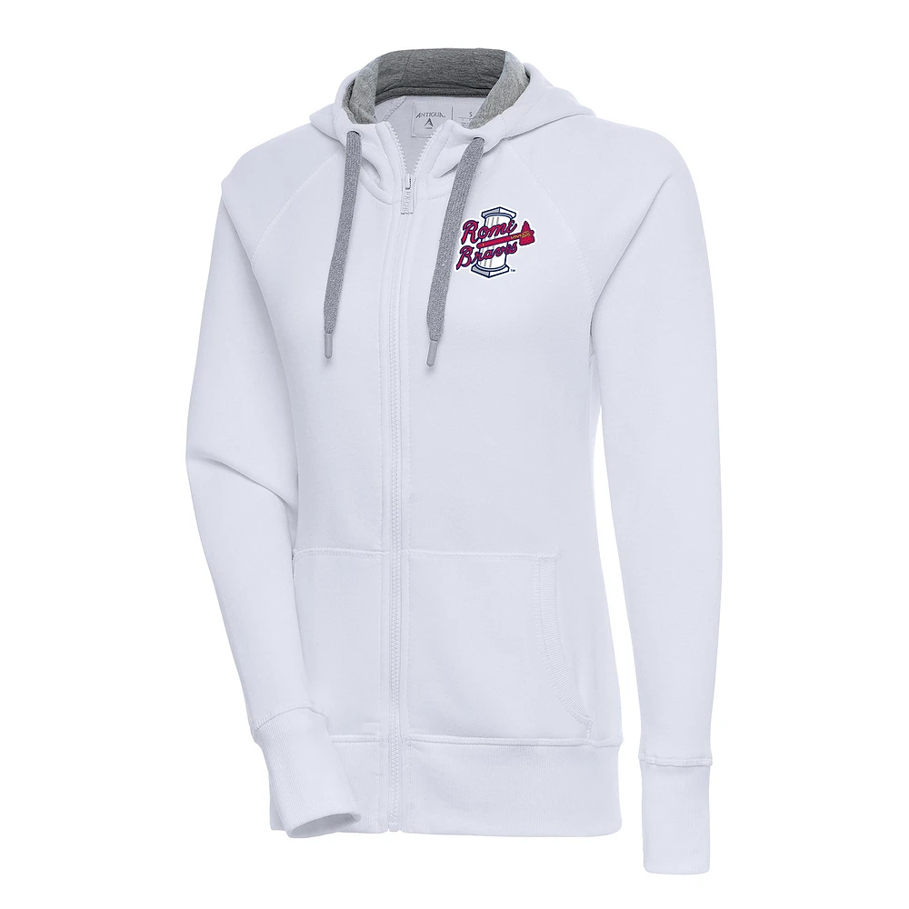 Women's Antigua White Rome Braves Victory Full-Zip Hoodie