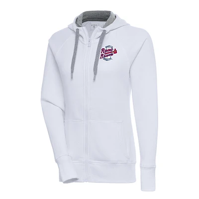 Women's Antigua  White Rome Braves Victory Full-Zip Hoodie