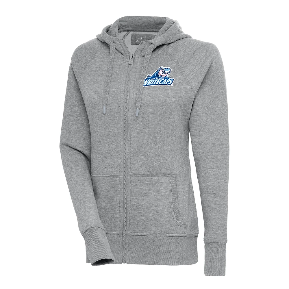 Women's Antigua Heather Gray West Michigan Whitecaps Victory Full-Zip Hoodie