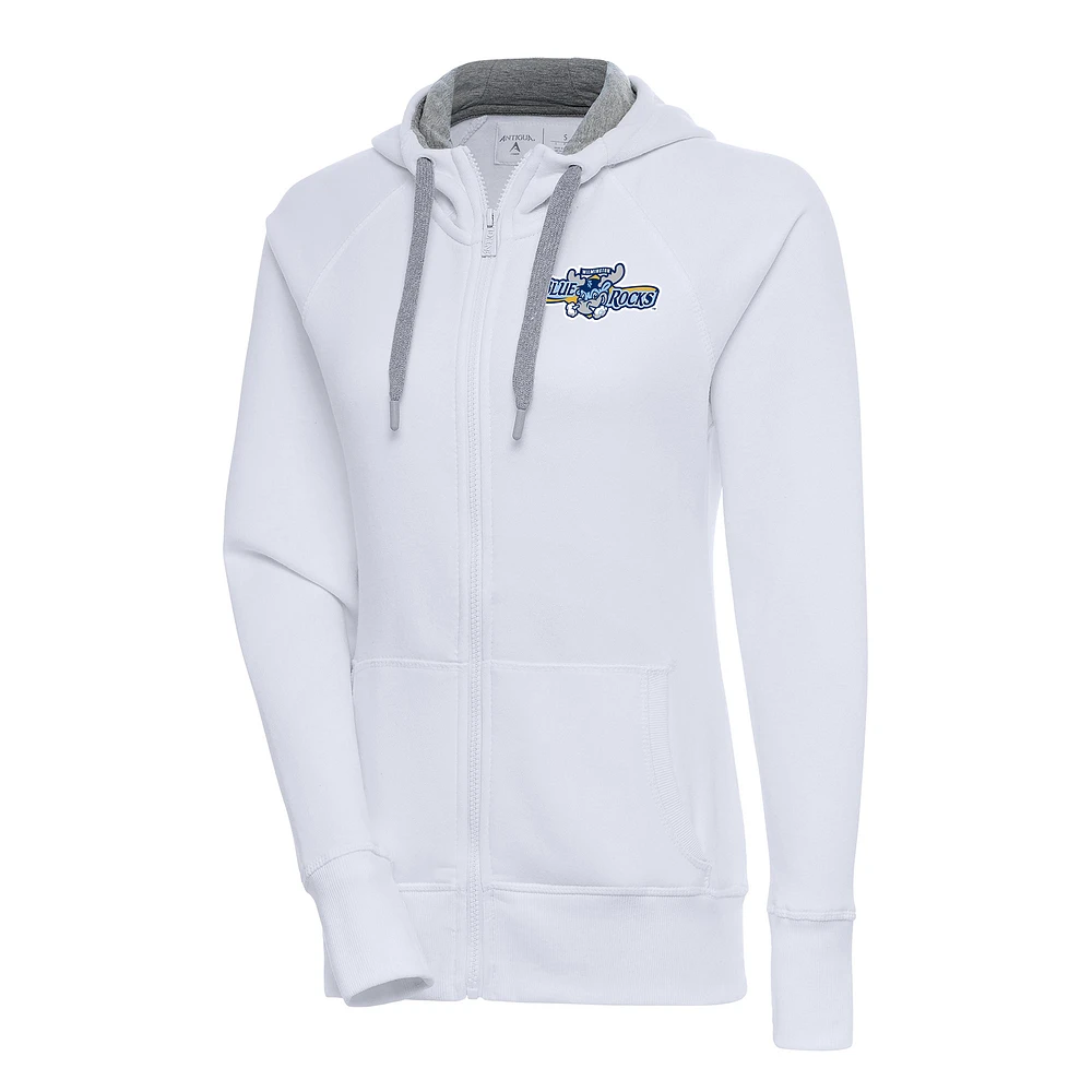 Women's Antigua White Wilmington Blue Rocks Victory Full-Zip Hoodie
