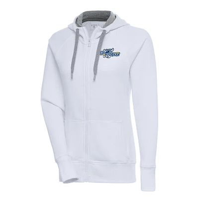 Women's Antigua  White Wilmington Blue Rocks Victory Full-Zip Hoodie