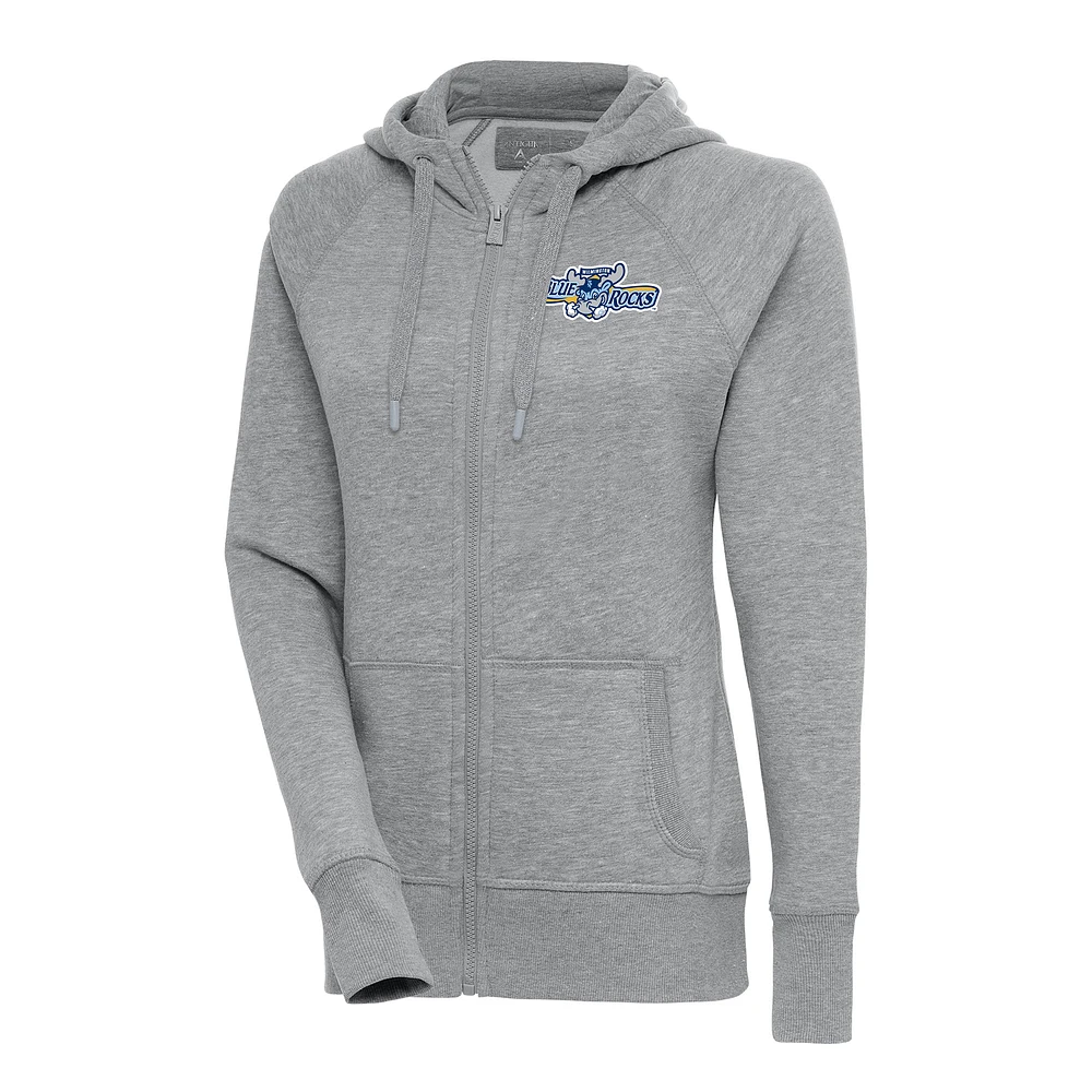 Women's Antigua Heather Gray Wilmington Blue Rocks Victory Full-Zip Hoodie