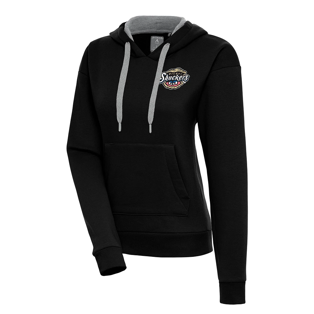 Women's Antigua Black Biloxi Shuckers Victory Pullover Hoodie
