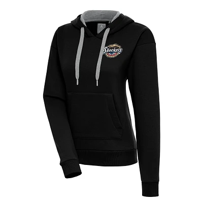 Women's Antigua  Black Biloxi Shuckers Victory Pullover Hoodie