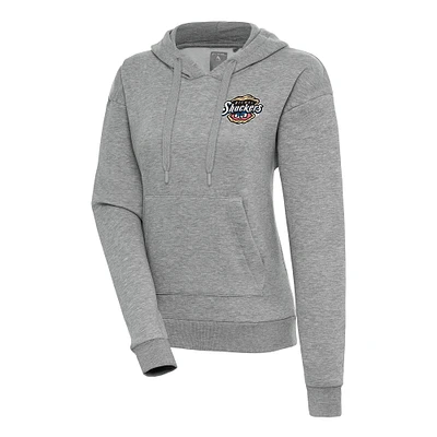 Women's Antigua  Heather Gray Biloxi Shuckers Victory Pullover Hoodie