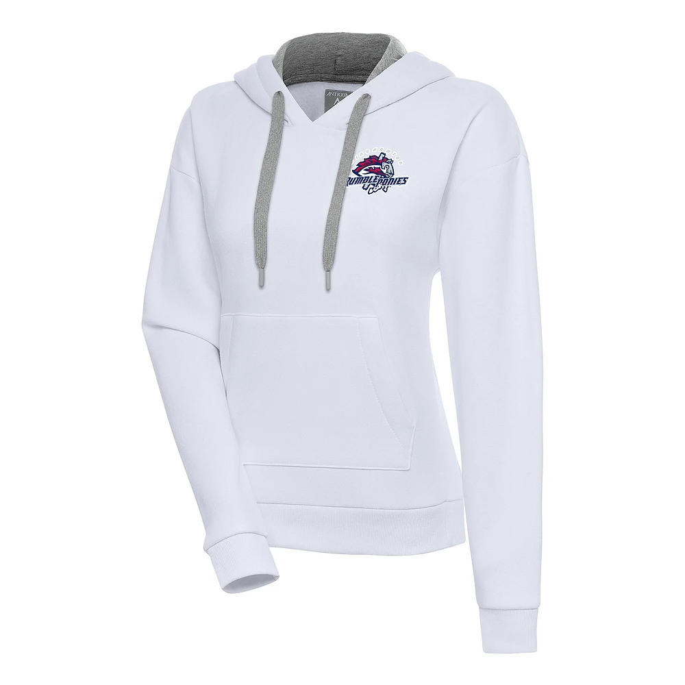 Women's Antigua White Binghamton Rumble Ponies Victory Pullover Hoodie