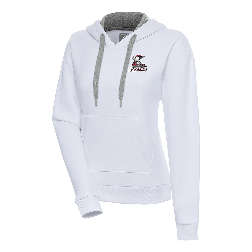 Women's Antigua White Fayetteville Woodpeckers Victory Pullover Hoodie