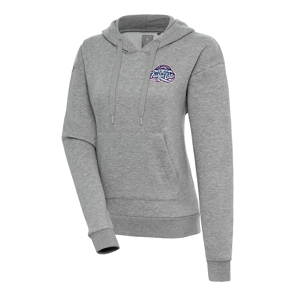 Women's Antigua Heather Gray New Hampshire Fisher Cats Victory Pullover Hoodie