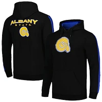 Men's FISLL Black Albany State Golden Rams Oversized Stripes Pullover Hoodie