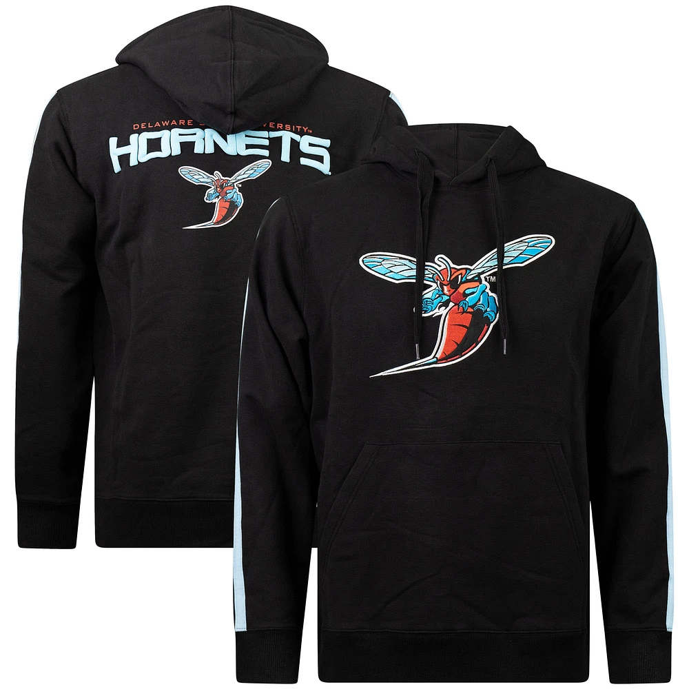 Men's FISLL Black Delaware State Hornets Oversized Stripes Pullover Hoodie