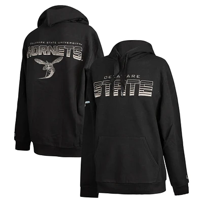 Men's FISLL  Black Delaware State Hornets Puff Print Sliced Pullover Hoodie