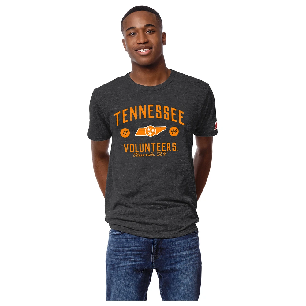 Men's League Collegiate Wear Heather Charcoal Tennessee Volunteers Bendy Arch Victory Falls Tri-Blend T-Shirt