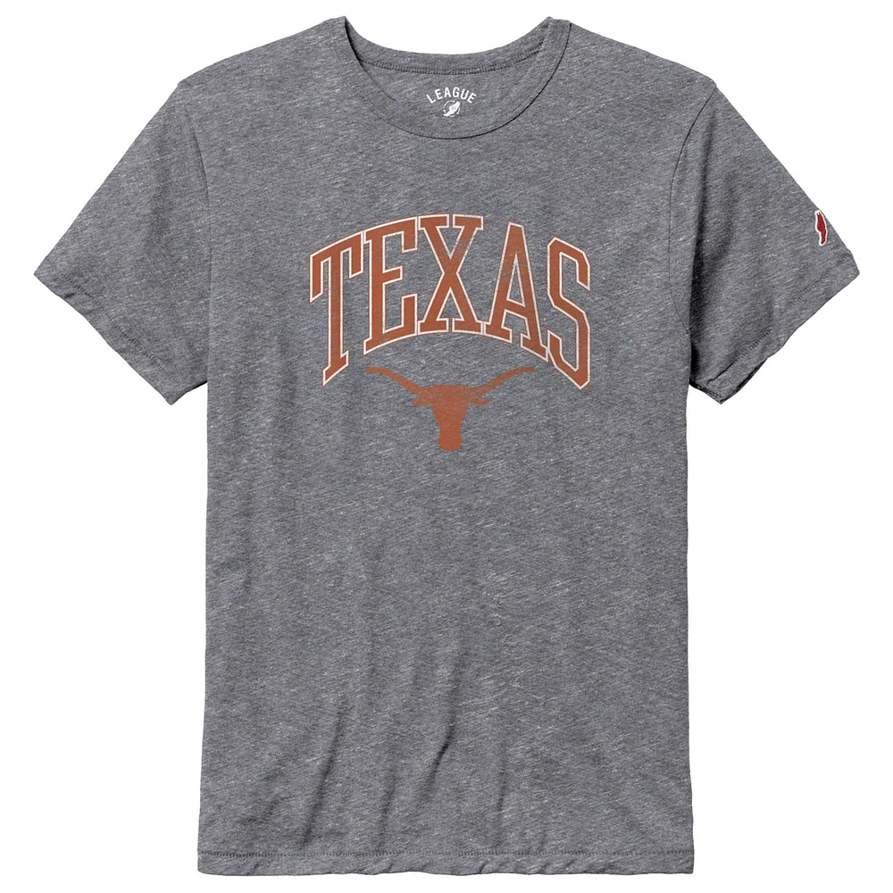 Men's League Collegiate Wear Heather Gray Texas Longhorns Tall Arch Victory Falls Tri-Blend T-Shirt