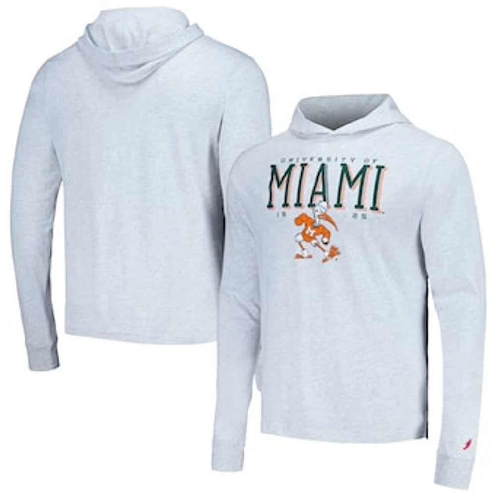 Men's League Collegiate Wear Ash Miami Hurricanes Team Stack Tumble Long Sleeve Hooded T-Shirt