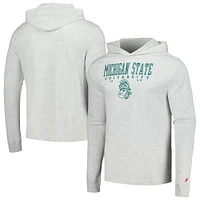 Men's League Collegiate Wear Ash Michigan State Spartans Team Stack Tumble Long Sleeve Hooded T-Shirt