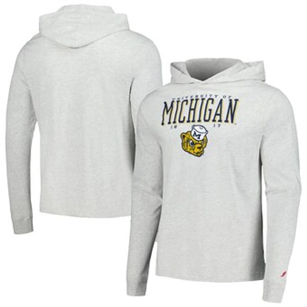 Men's League Collegiate Wear Ash Michigan Wolverines Team Stack Tumble Long Sleeve Hooded T-Shirt