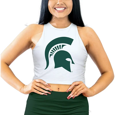Women's ZooZatz White Michigan State Spartans High Neck Cropped Tank Top