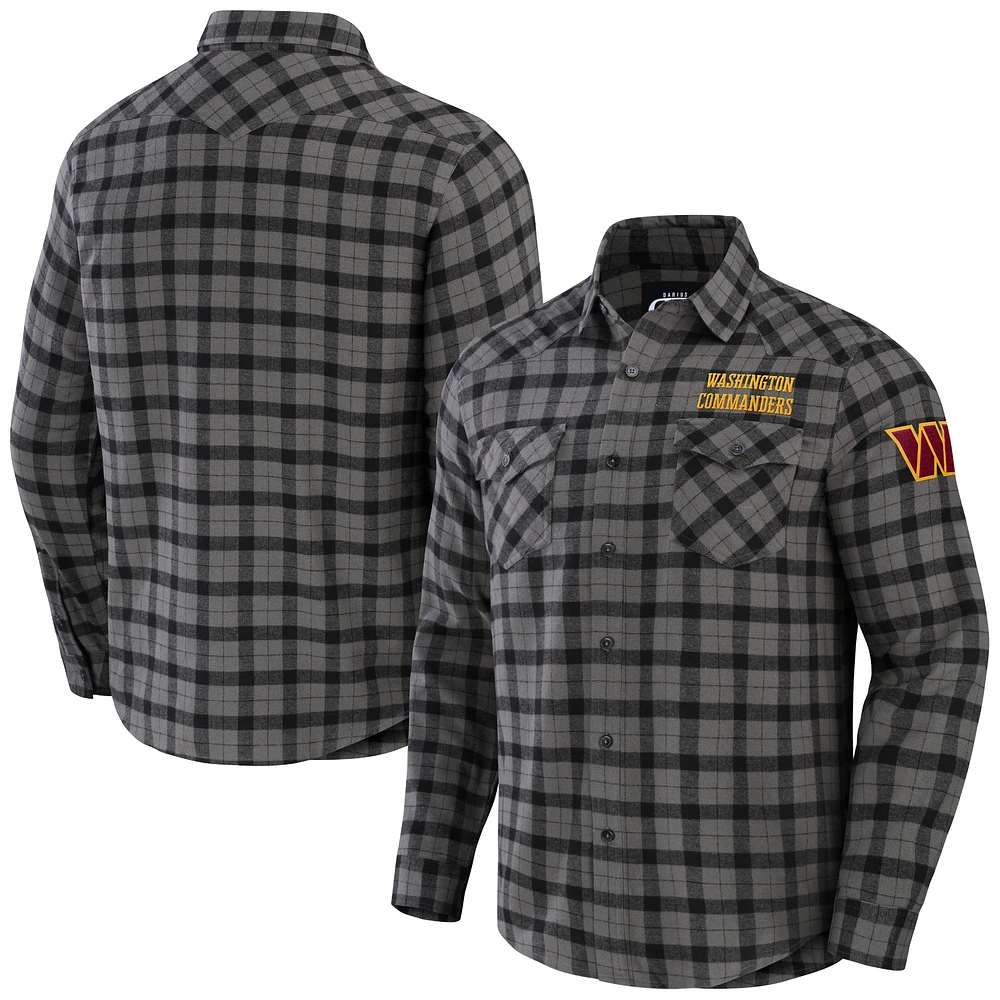 Men's NFL x Darius Rucker Collection by Fanatics Gray Washington Commanders Flannel Long Sleeve Button-Up Shirt