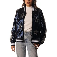 Women's The Wild Collective  Navy Dallas Cowboys Sequin Full-Zip Bomber Jacket