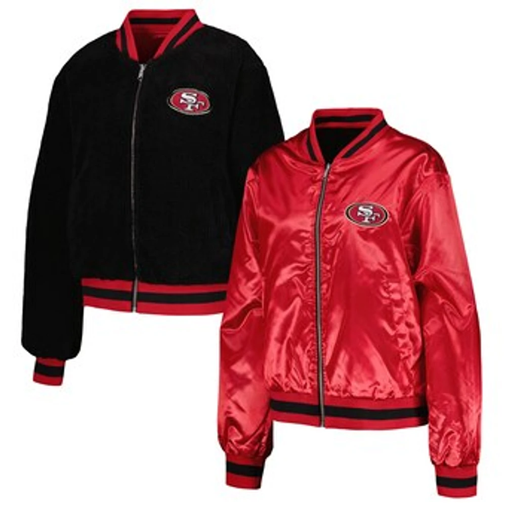 Women's The Wild Collective Scarlet/Black San Francisco 49ers Reversible Sherpa Full-Zip Bomber Jacket