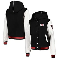 Women's The Wild Collective Black Kansas City Chiefs Sailor Full-Snap Hooded Varsity Jacket