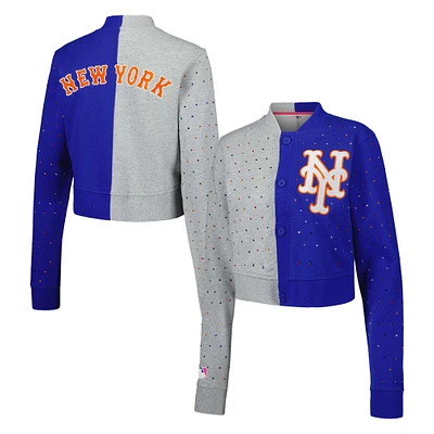 Women's Terez Gray/Royal New York Mets Cropped Button-Up Cardigan