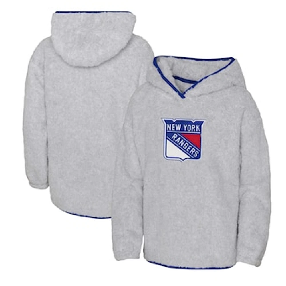 Girls Youth Heather Gray New York Rangers Ultimate Teddy Fleece Pullover Hoodie