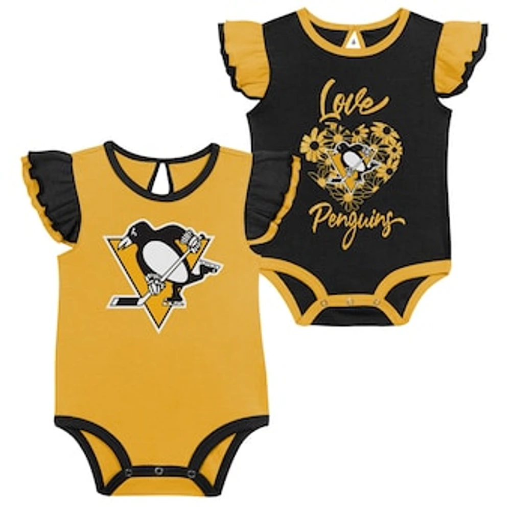 Girls Infant Black/Gold Pittsburgh Penguins Two-Pack Training Bodysuit Set