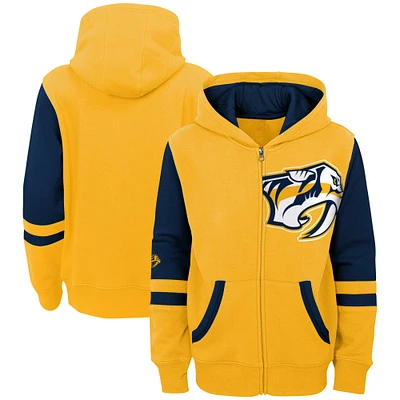 Youth Gold Nashville Predators Face Off Color Block Full-Zip Hoodie