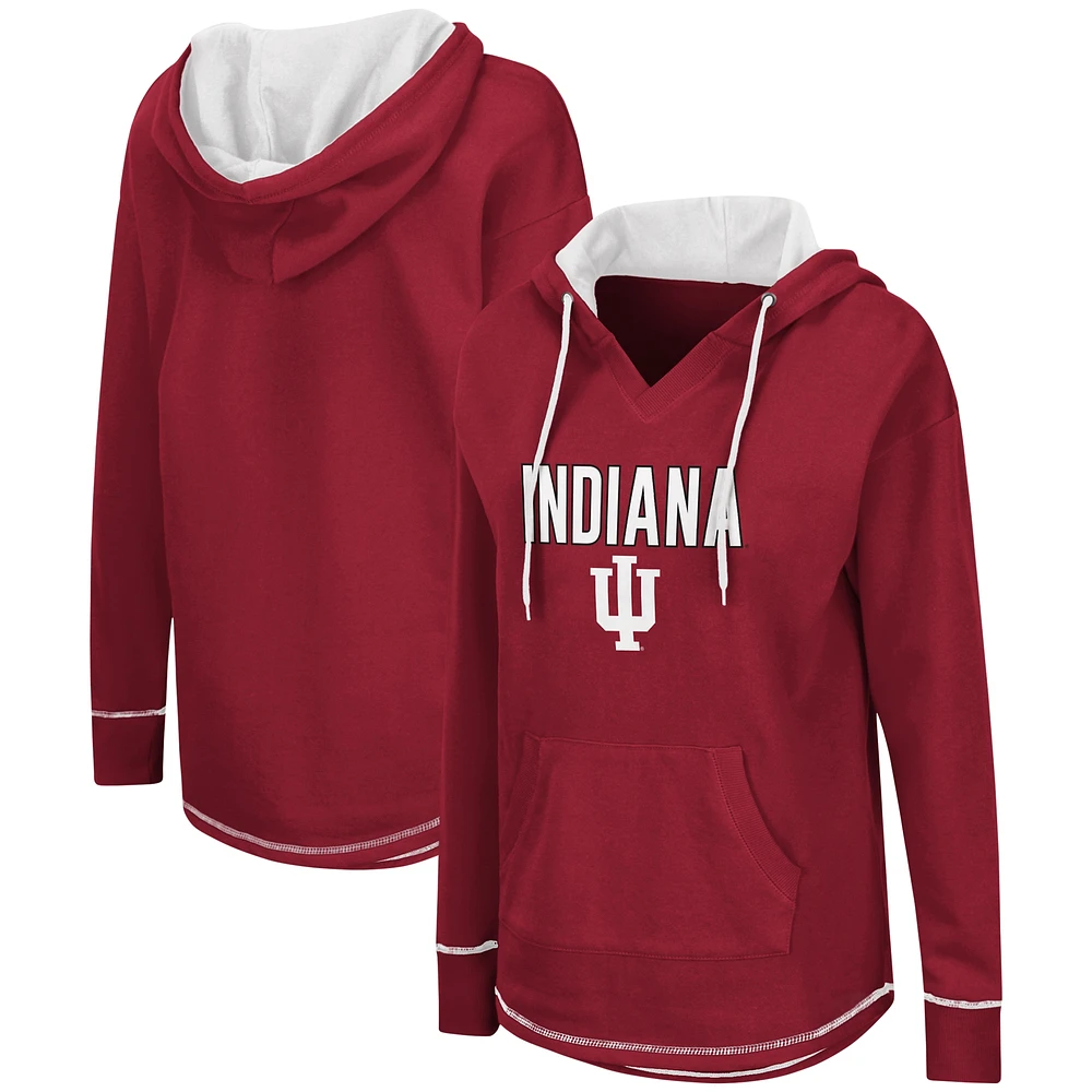 Women's Colosseum  Crimson Indiana Hoosiers Tunic V-Neck Pullover Hoodie