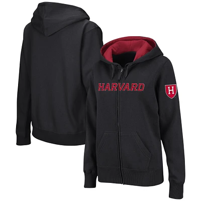 Women's Colosseum  Black Harvard Crimson Arched Name Full-Zip Hoodie