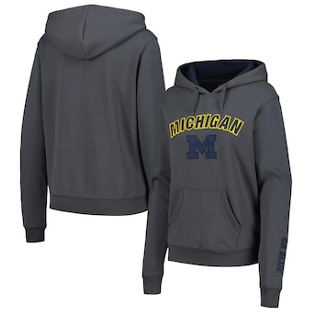 Women's Colosseum Charcoal Michigan Wolverines Arch & Logo Pullover Hoodie