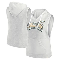 Women's Fanatics Oatmeal Green Bay Packers Lounge Script Sleeveless V-Neck Pullover Hoodie