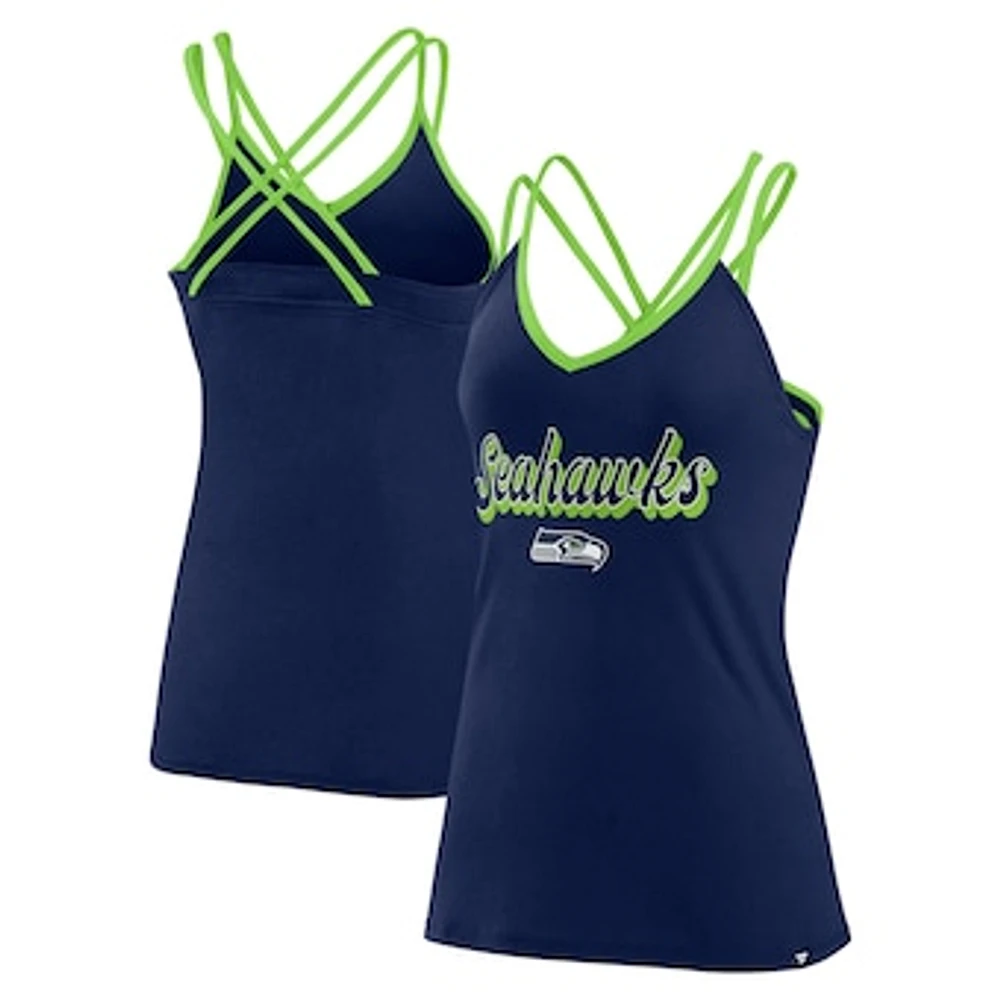 Women's Fanatics College Navy Seattle Seahawks Go For It Strappy Crossback Tank Top