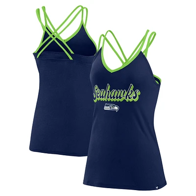 Women's Fanatics College Navy Seattle Seahawks Go For It Strappy Crossback Tank Top