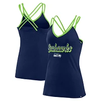 Women's Fanatics College Navy Seattle Seahawks Go For It Strappy Crossback Tank Top