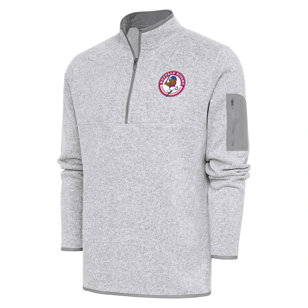 Men's Antigua Heather Buffalo Bisons Fortune Quarter-Zip Pullover Jacket